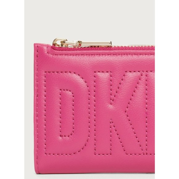 New DKNY Elsa Bifold Card Holder Small Wallet Leather Lipstick Pink - Picture 3 of 4